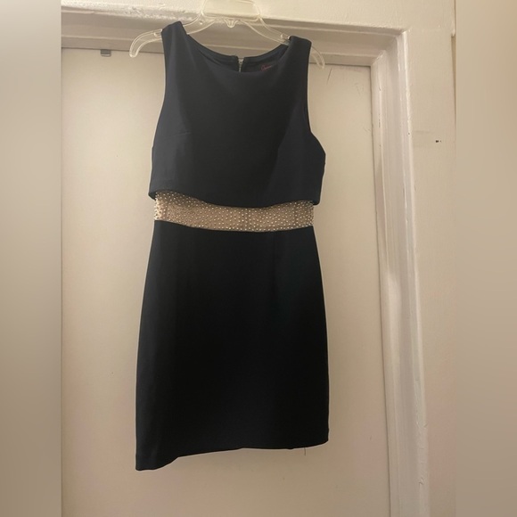 Aqua black dress with sheer pearled waist design size 2 - Picture 3 of 9